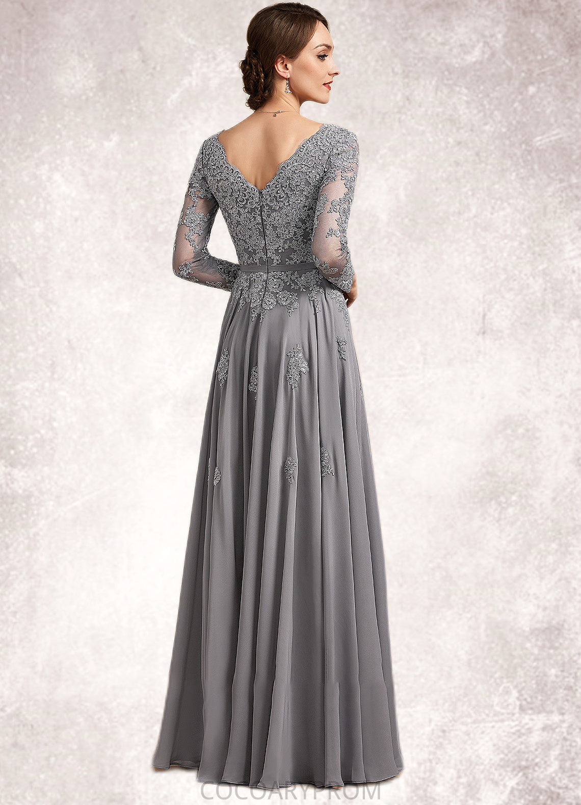 Everleigh A-Line V-neck Floor-Length Chiffon Lace Mother of the Bride Dress DA8126P0014881