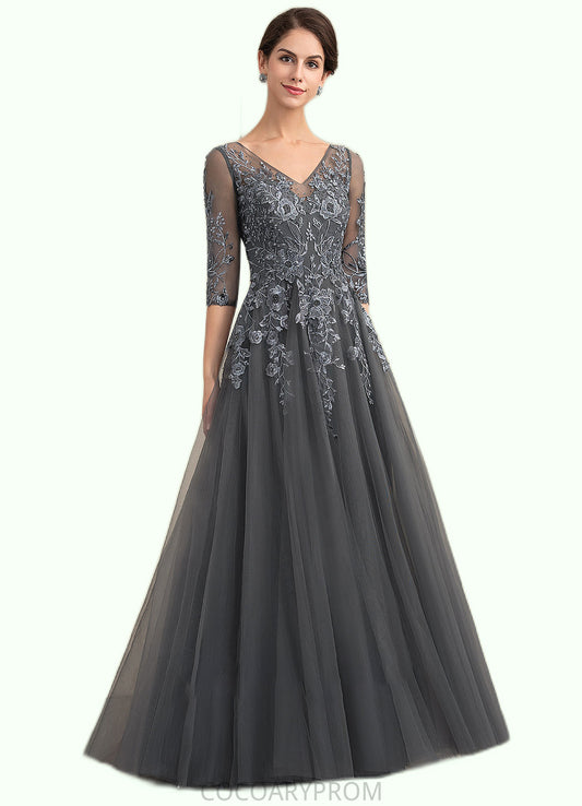 Ina A-Line V-neck Floor-Length Tulle Lace Mother of the Bride Dress With Beading Sequins DA8126P0014895