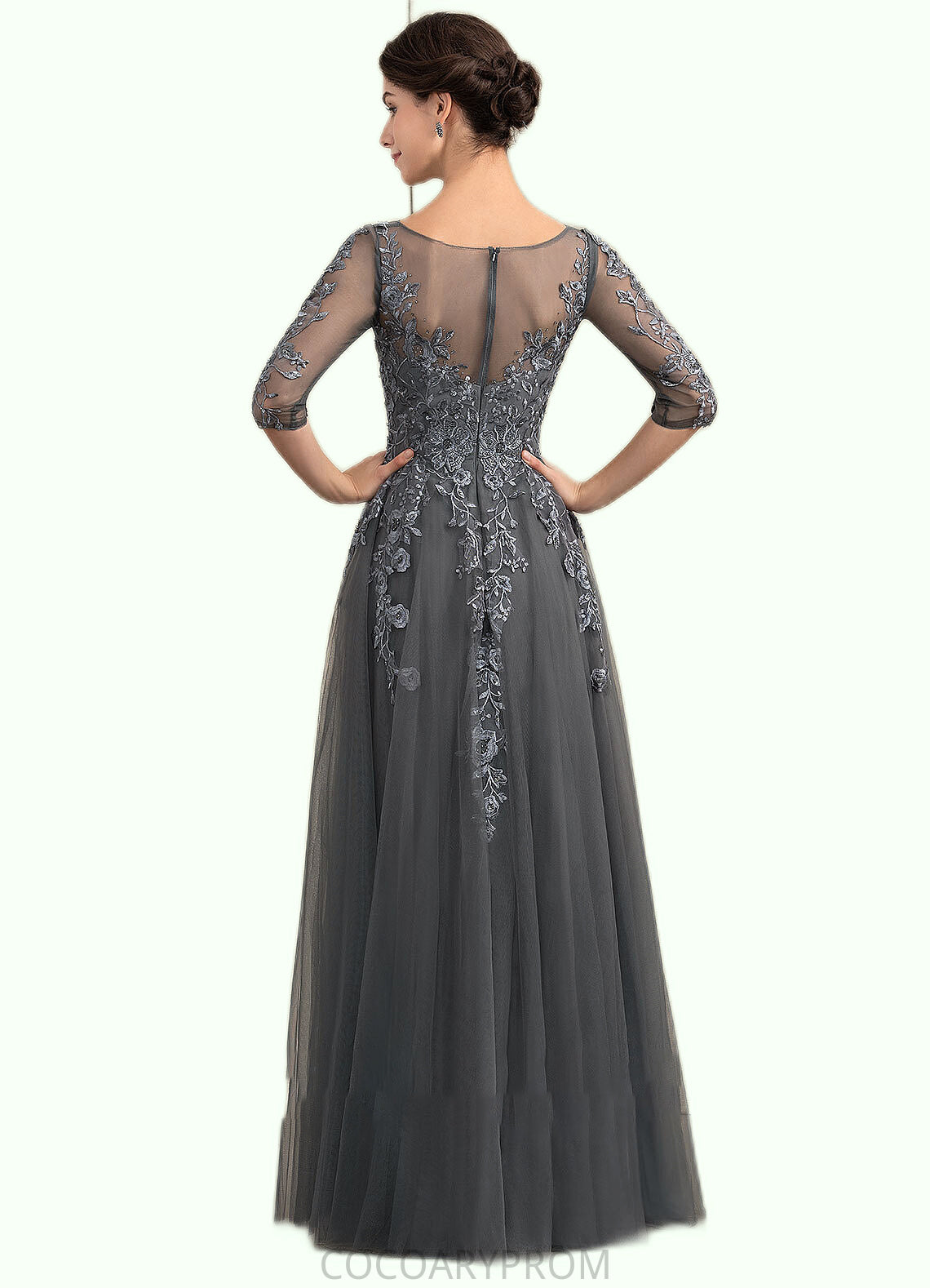 Ina A-Line V-neck Floor-Length Tulle Lace Mother of the Bride Dress With Beading Sequins DA8126P0014895