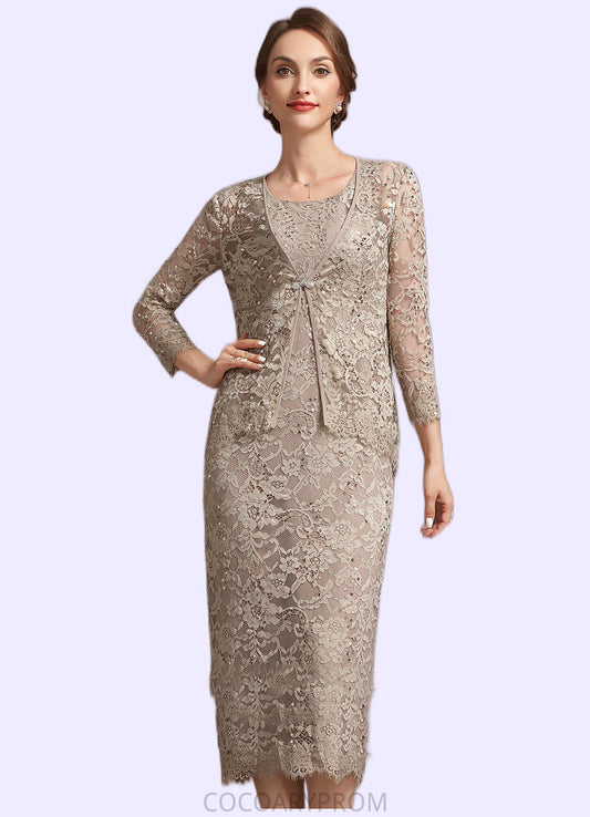 Leia Sheath/Column Scoop Neck Tea-Length Lace Mother of the Bride Dress With Sequins DA8126P0014898