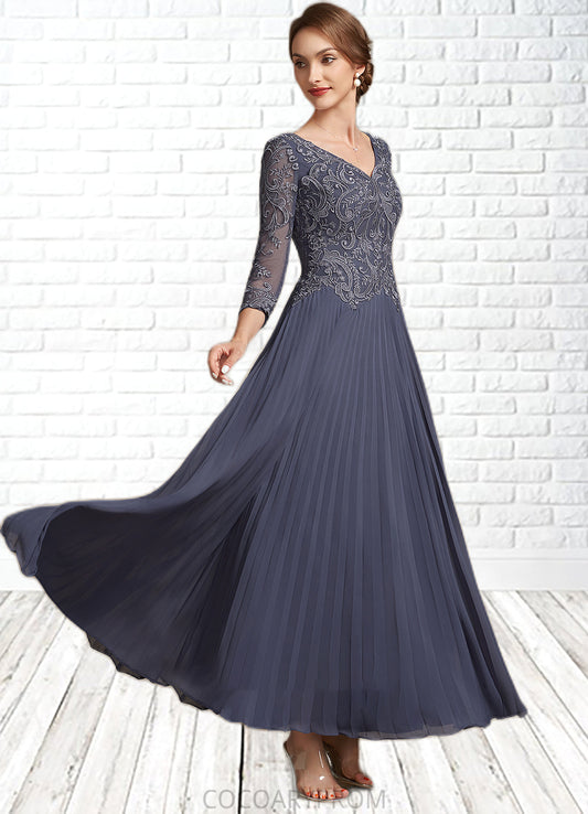 Quintina A-Line V-neck Ankle-Length Chiffon Lace Mother of the Bride Dress DA8126P0014899