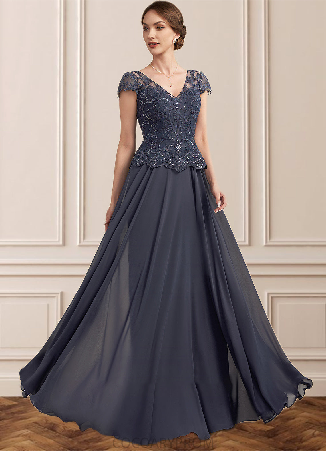 Hadassah A-Line V-neck Floor-Length Chiffon Lace Mother of the Bride Dress With Sequins DA8126P0014901