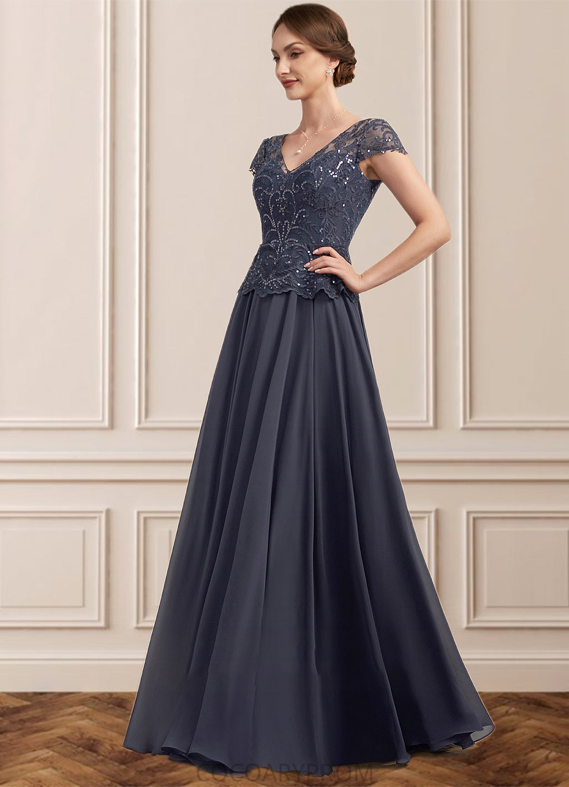 Hadassah A-Line V-neck Floor-Length Chiffon Lace Mother of the Bride Dress With Sequins DA8126P0014901