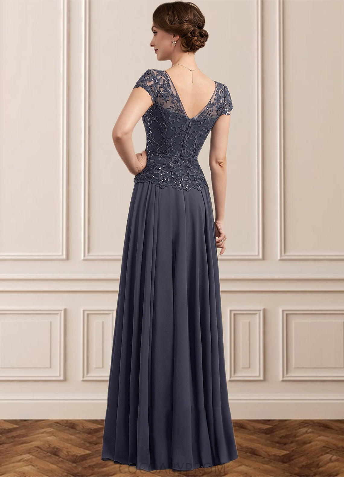 Hadassah A-Line V-neck Floor-Length Chiffon Lace Mother of the Bride Dress With Sequins DA8126P0014901