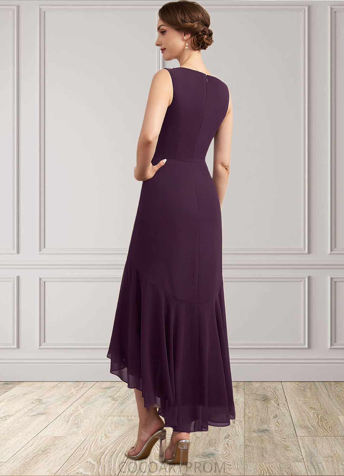 Maddison Trumpet/Mermaid V-neck Asymmetrical Chiffon Mother of the Bride Dress With Lace Beading Sequins DA8126P0014902