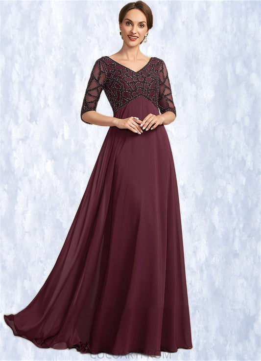 Aubree Empire V-neck Floor-Length Chiffon Mother of the Bride Dress With Beading DA8126P0014906