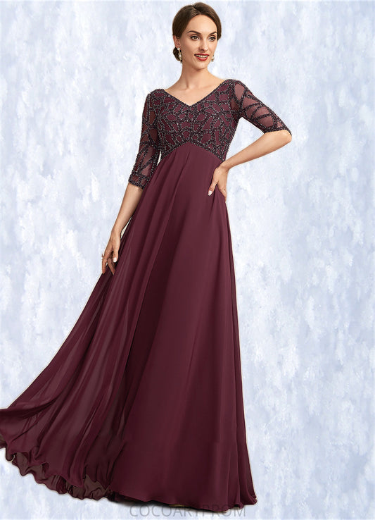 Aubree Empire V-neck Floor-Length Chiffon Mother of the Bride Dress With Beading DA8126P0014906