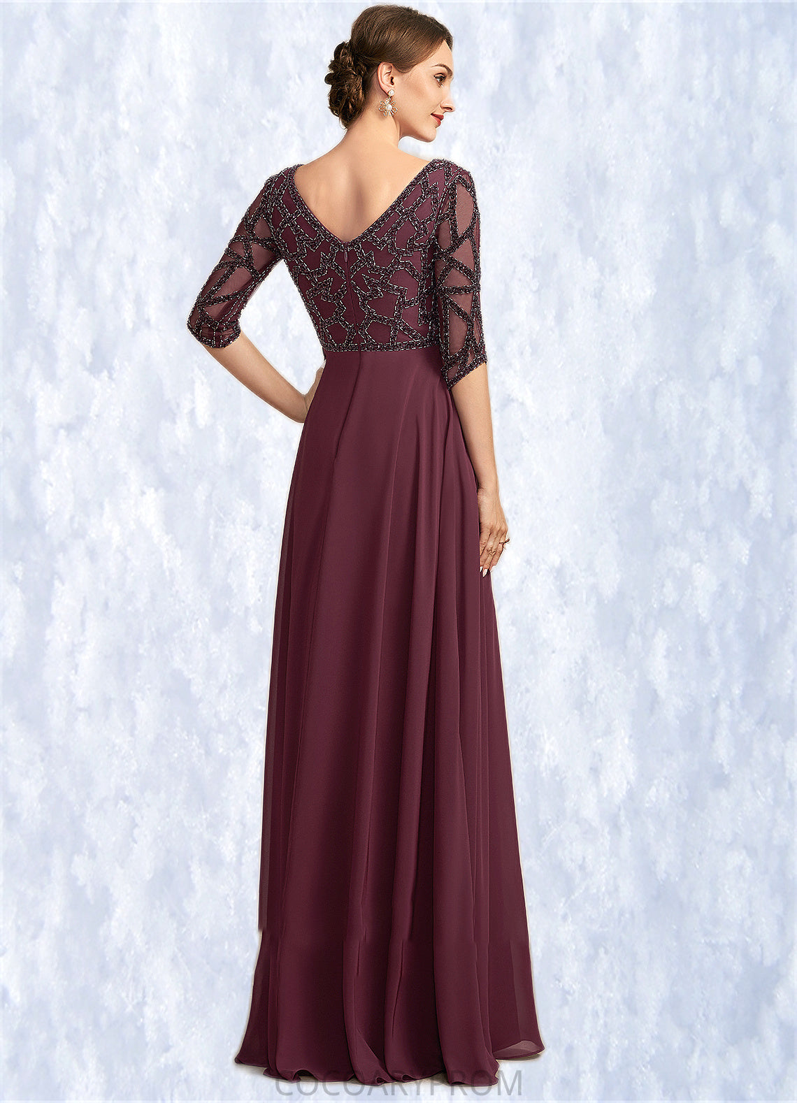 Aubree Empire V-neck Floor-Length Chiffon Mother of the Bride Dress With Beading DA8126P0014906