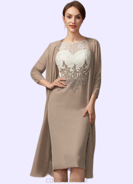 Tiana Sheath/Column Scoop Neck Knee-Length Chiffon Lace Mother of the Bride Dress DA8126P0014927