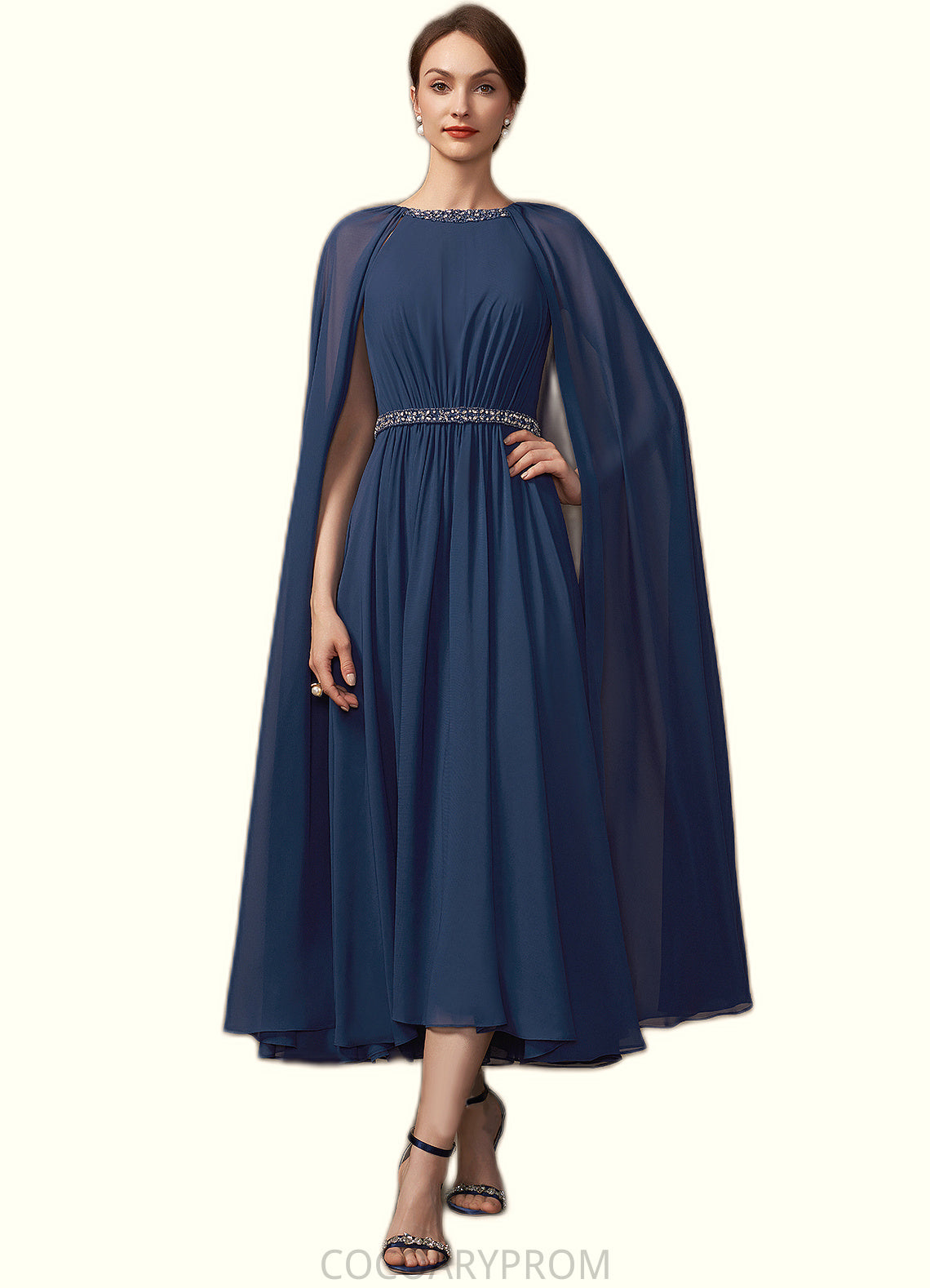 Rosie A-Line Scoop Neck Tea-Length Chiffon Mother of the Bride Dress With Beading DA8126P0014934