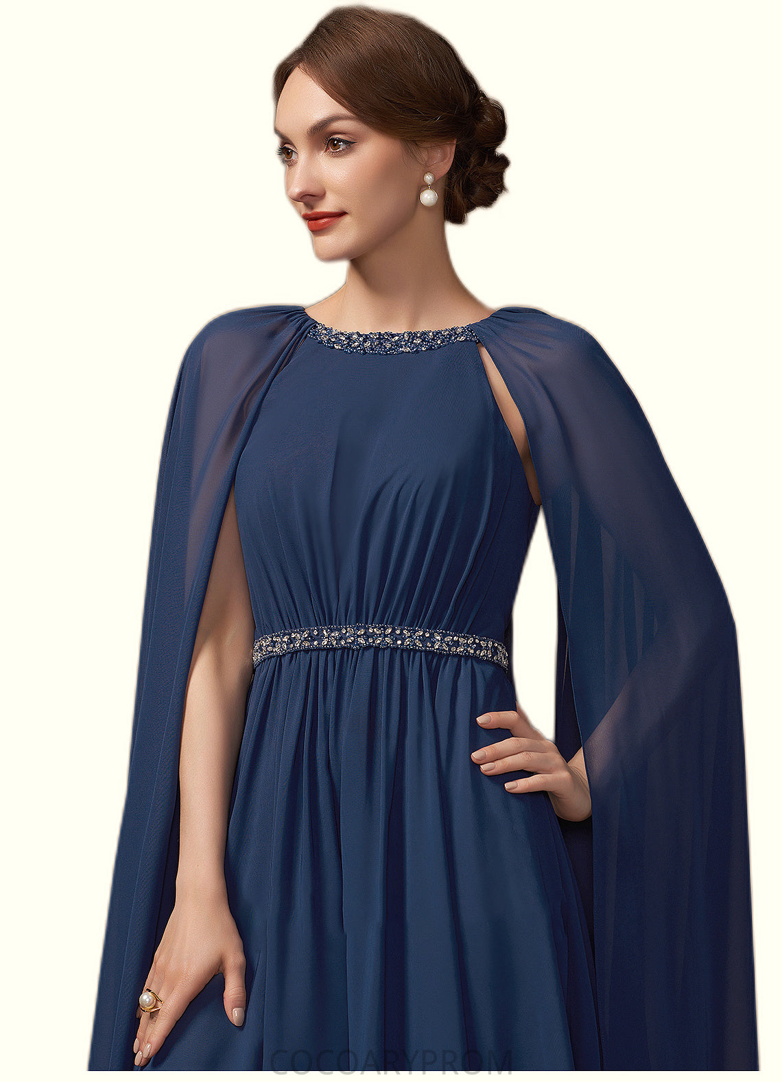 Rosie A-Line Scoop Neck Tea-Length Chiffon Mother of the Bride Dress With Beading DA8126P0014934