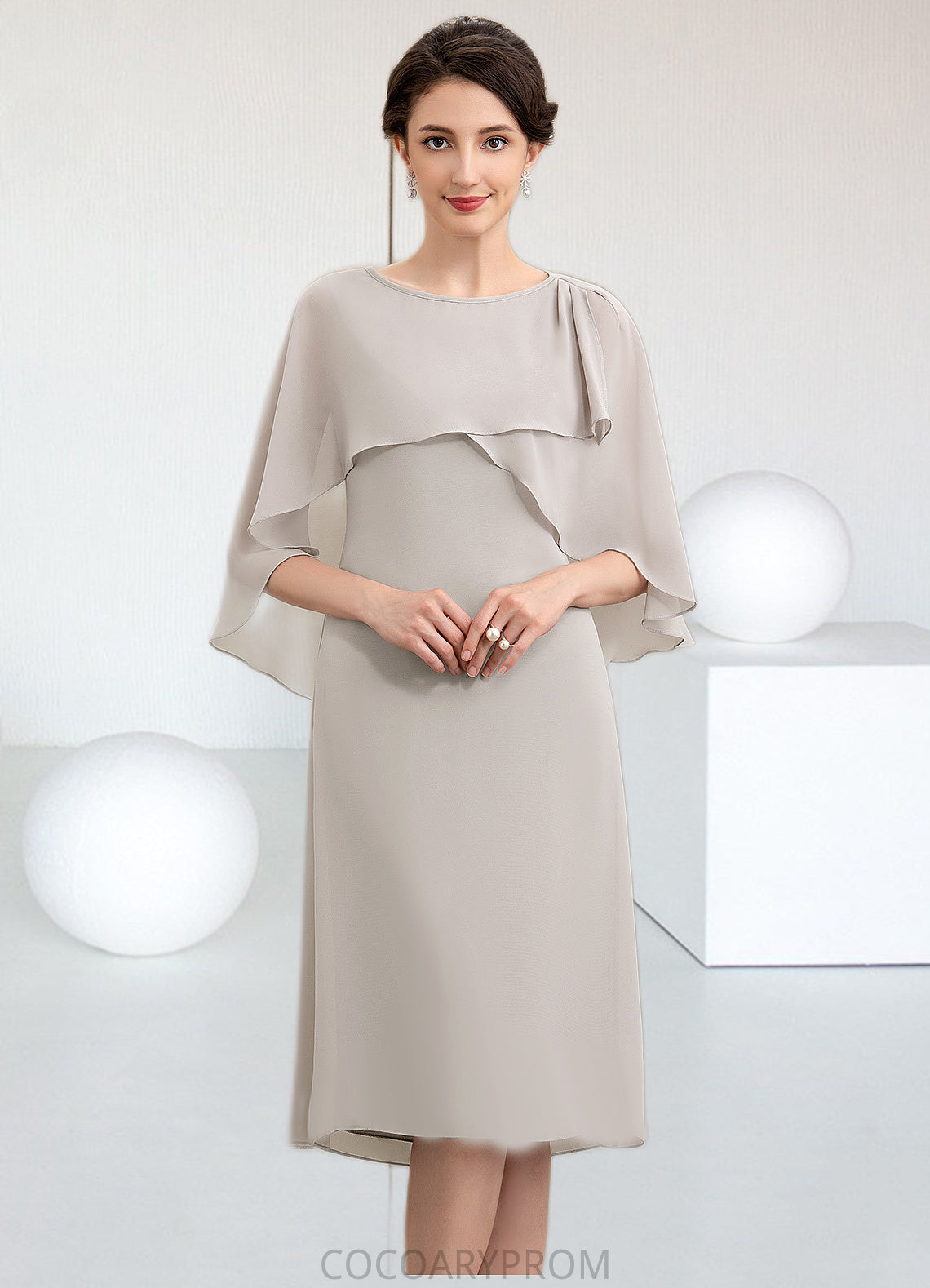 Eden A-Line Scoop Neck Knee-Length Chiffon Mother of the Bride Dress DA8126P0014935