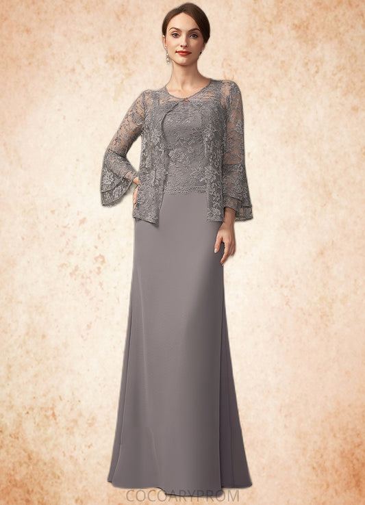 Autumn Sheath/Column Square Neckline Floor-Length Chiffon Lace Mother of the Bride Dress DA8126P0014936