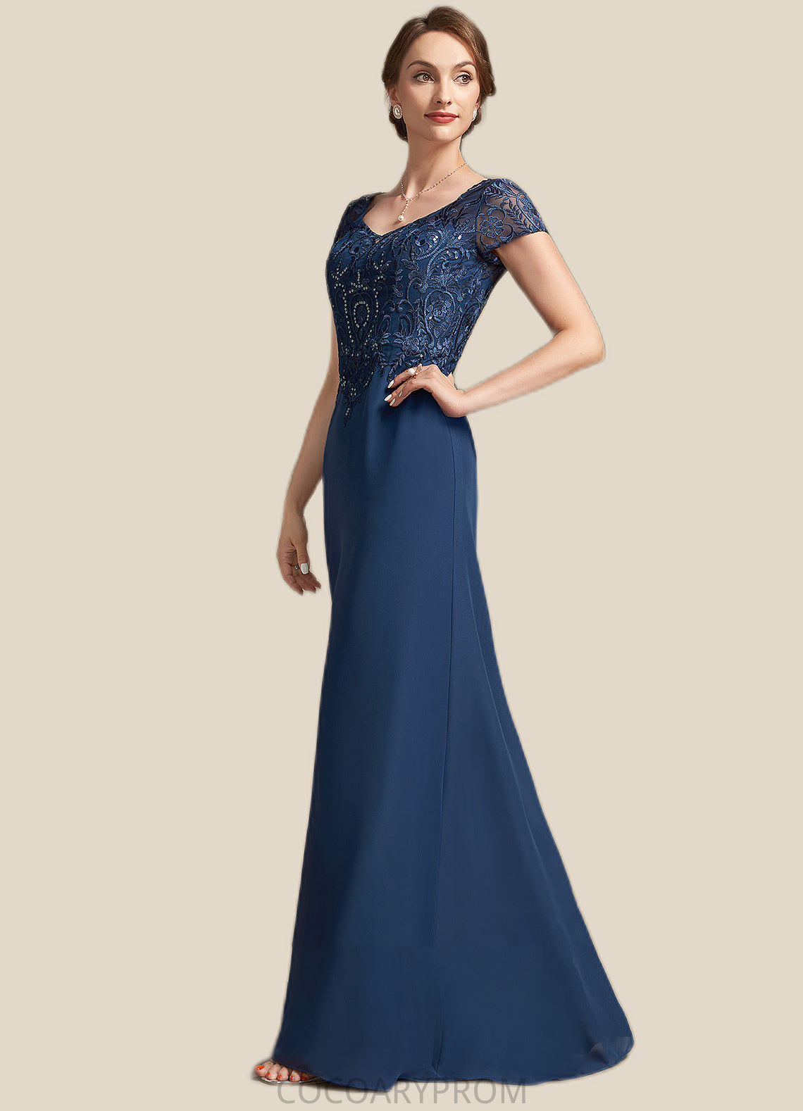 Victoria A-Line V-neck Floor-Length Chiffon Lace Mother of the Bride Dress With Sequins DA8126P0014938