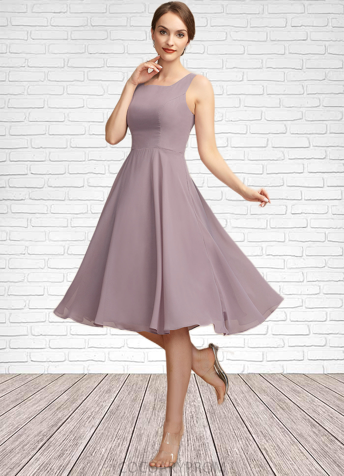 Jess A-Line Square Neckline Knee-Length Chiffon Mother of the Bride Dress DA8126P0014940