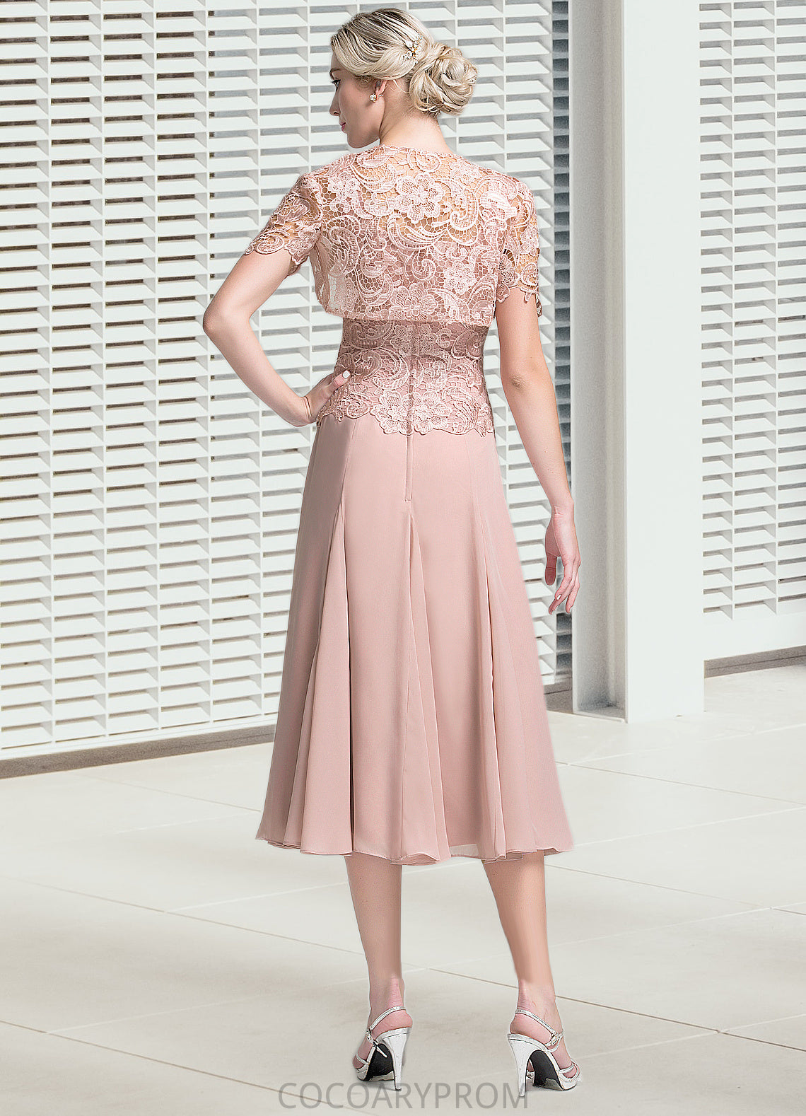 Angeline A-Line Square Neckline Tea-Length Chiffon Mother of the Bride Dress DA8126P0014947