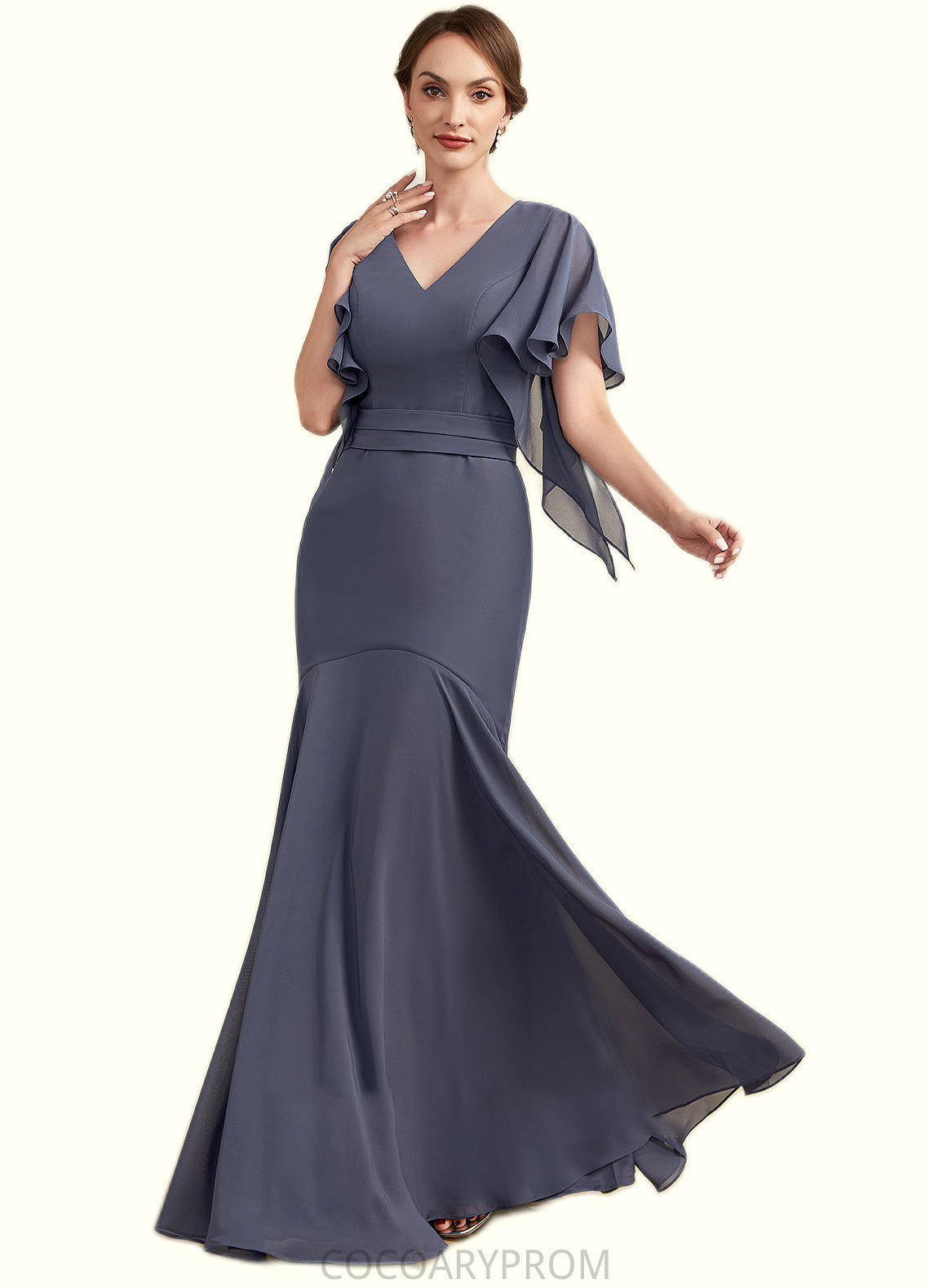 Edith Trumpet/Mermaid V-neck Floor-Length Chiffon Mother of the Bride Dress DA8126P0014951