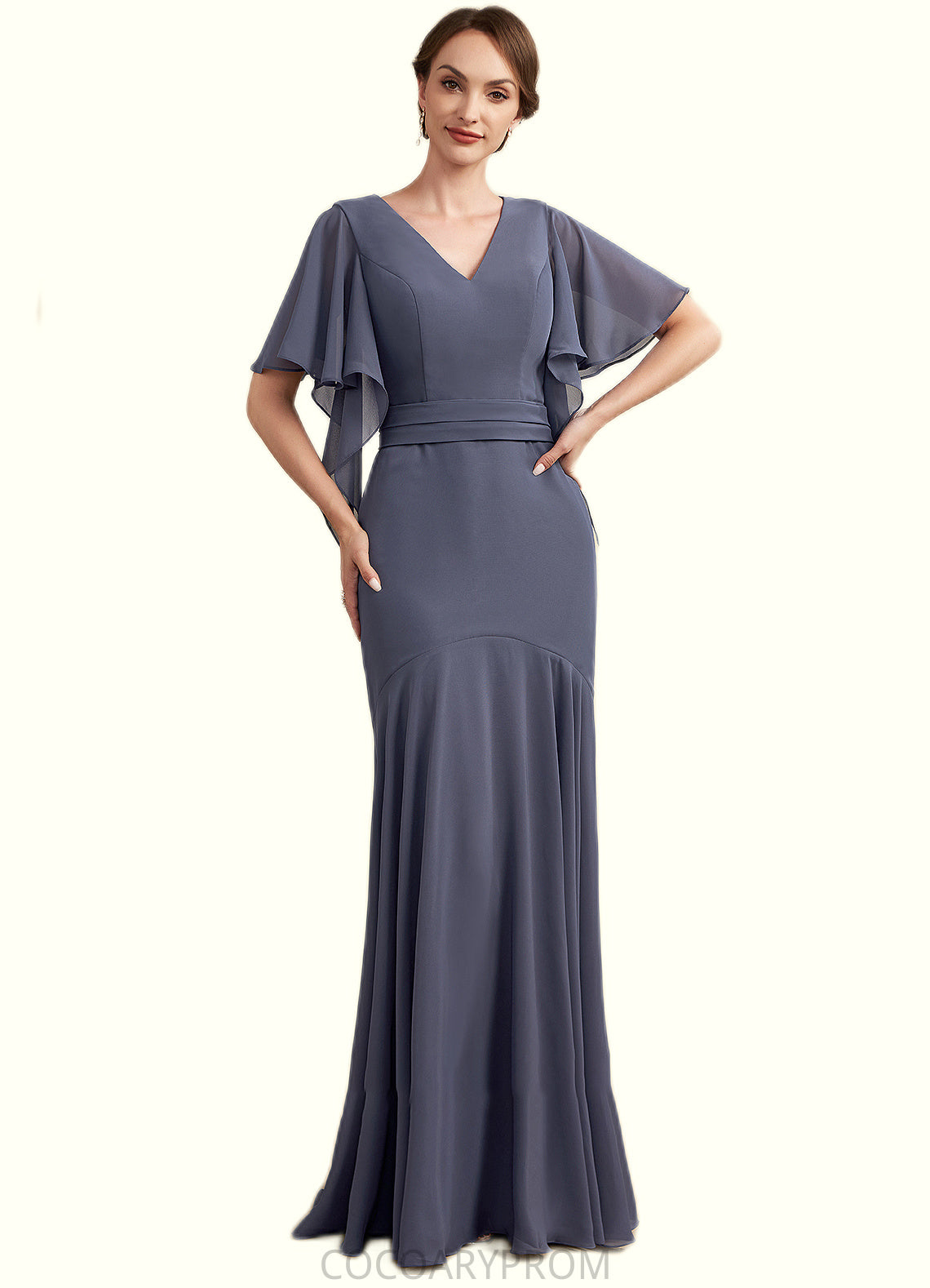 Edith Trumpet/Mermaid V-neck Floor-Length Chiffon Mother of the Bride Dress DA8126P0014951