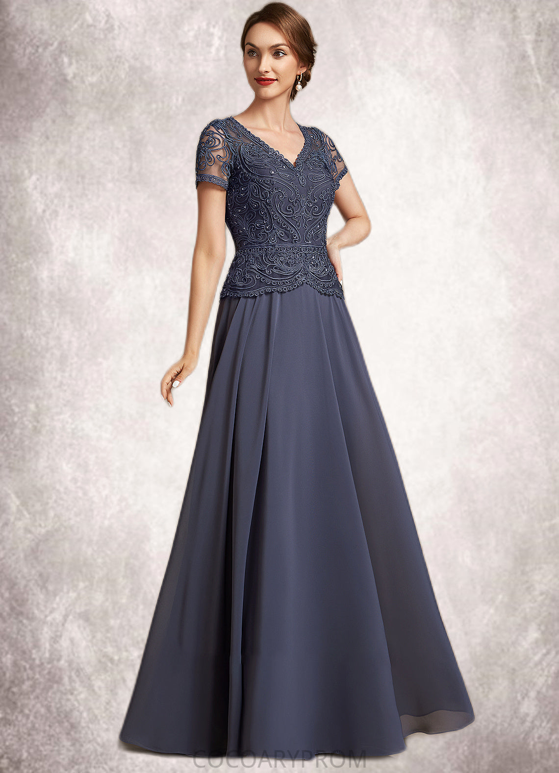 Pearl A-Line V-neck Floor-Length Chiffon Lace Mother of the Bride Dress With Sequins DA8126P0014964