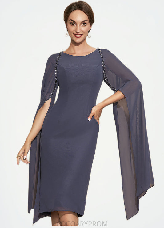 Kaylie Sheath/Column Scoop Neck Knee-Length Chiffon Mother of the Bride Dress With Beading DA8126P0014969