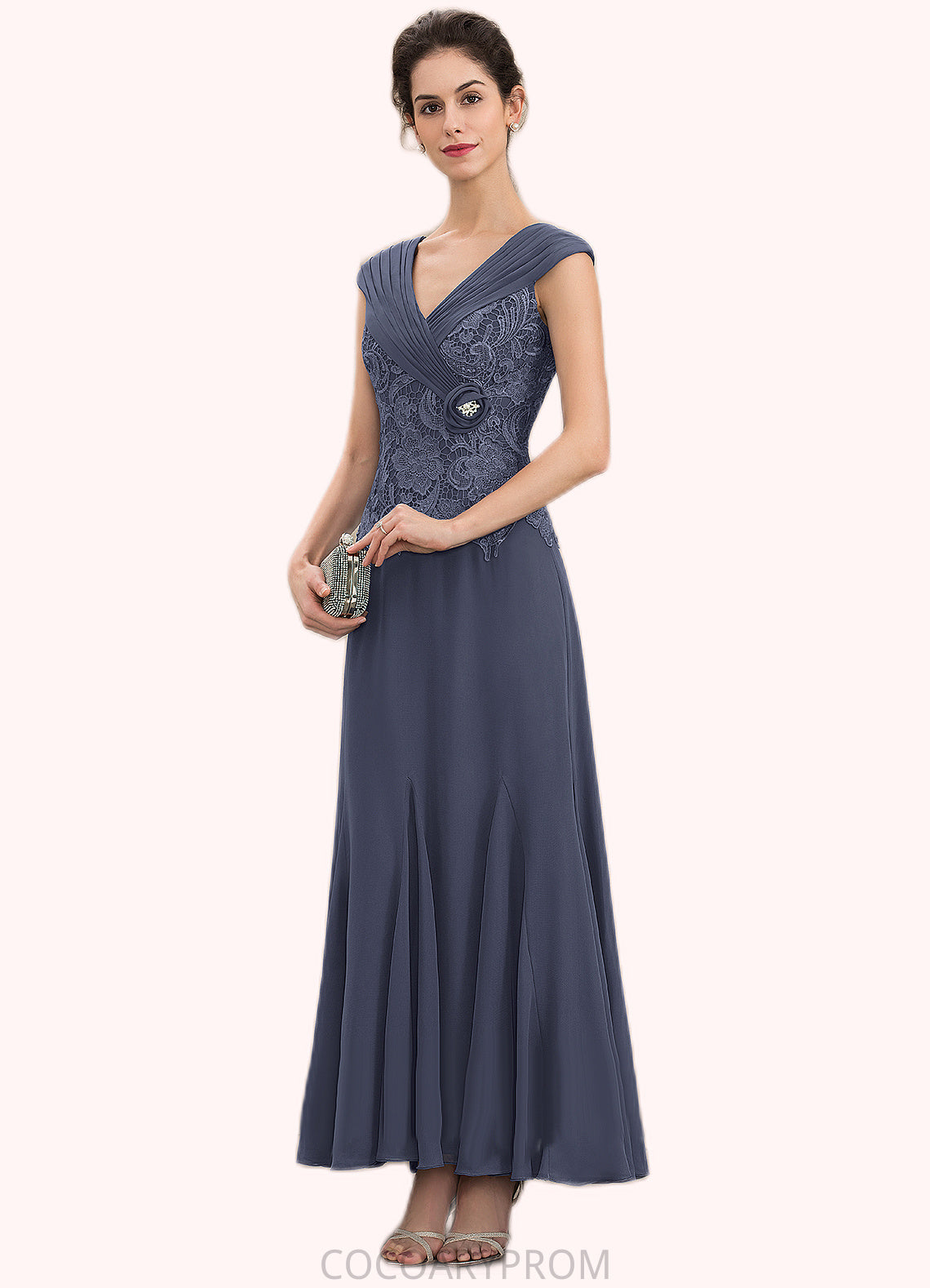 Elisabeth A-Line V-neck Ankle-Length Chiffon Lace Mother of the Bride Dress With Ruffle Beading DA8126P0014971