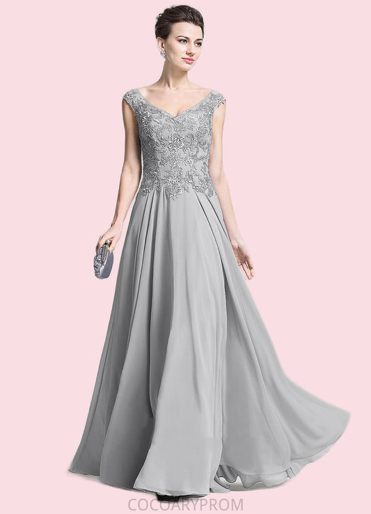 Cecelia A-Line V-neck Floor-Length Chiffon Mother of the Bride Dress With Appliques Lace DA8126P0014974