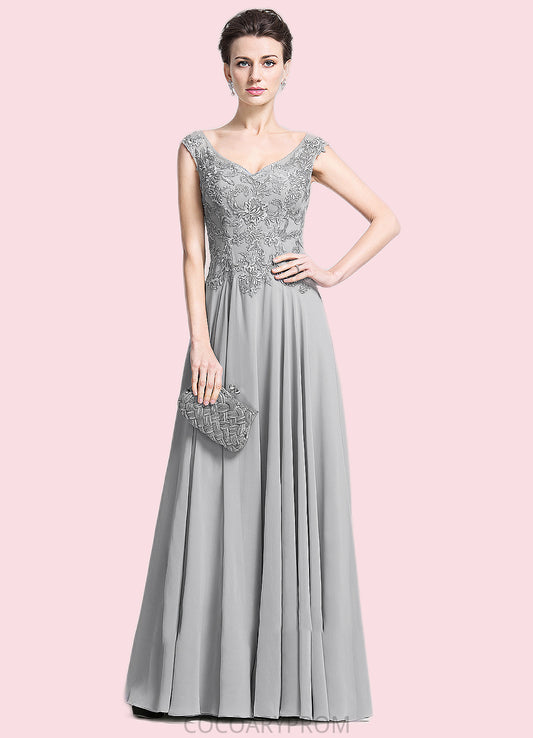 Cecelia A-Line V-neck Floor-Length Chiffon Mother of the Bride Dress With Appliques Lace DA8126P0014974