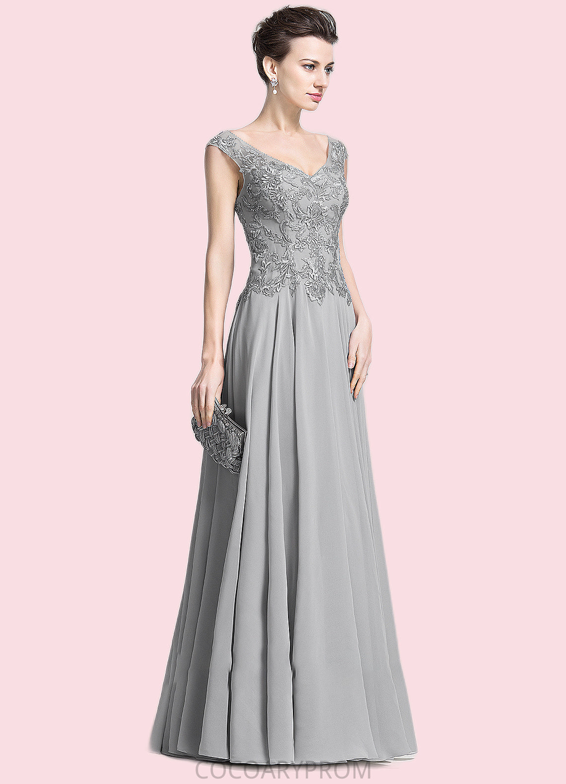 Cecelia A-Line V-neck Floor-Length Chiffon Mother of the Bride Dress With Appliques Lace DA8126P0014974