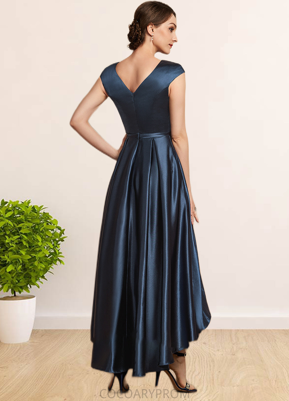 Martina A-Line Scoop Neck Asymmetrical Satin Mother of the Bride Dress With Bow(s) Pockets DA8126P0014976