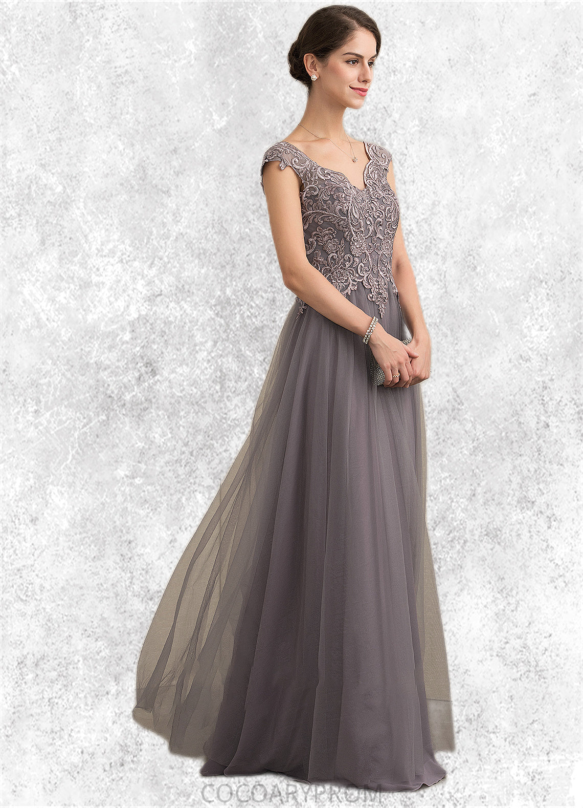 Jaycee A-Line/Princess V-neck Floor-Length Tulle Lace Mother of the Bride Dress With Sequins DA8126P0014985