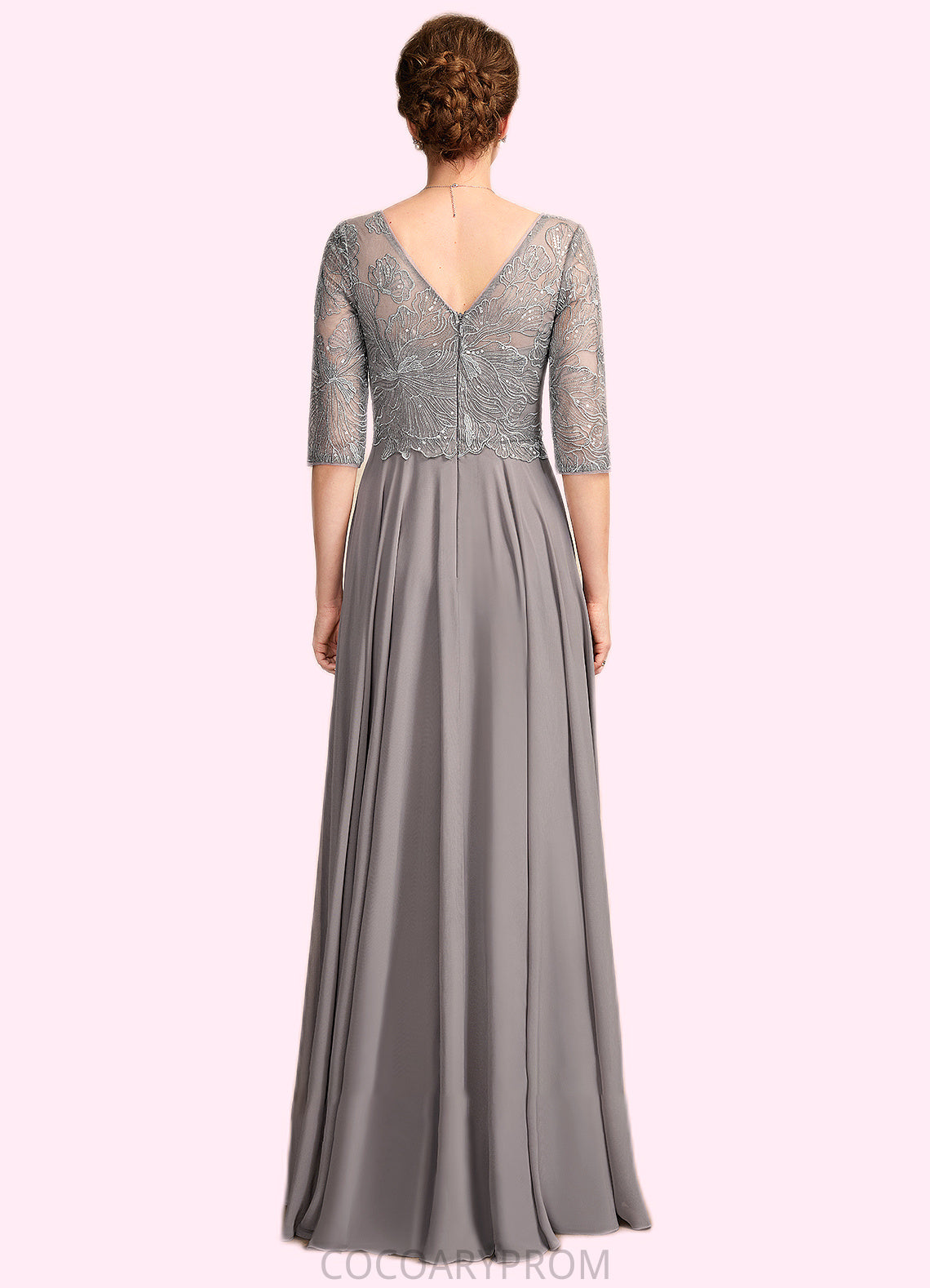 Helen A-Line V-neck Floor-Length Chiffon Lace Mother of the Bride Dress With Sequins DA8126P0014999