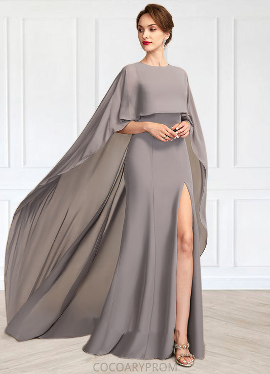 Melissa Sheath/Column Scoop Neck Sweep Train Chiffon Mother of the Bride Dress With Split Front DA8126P0015000