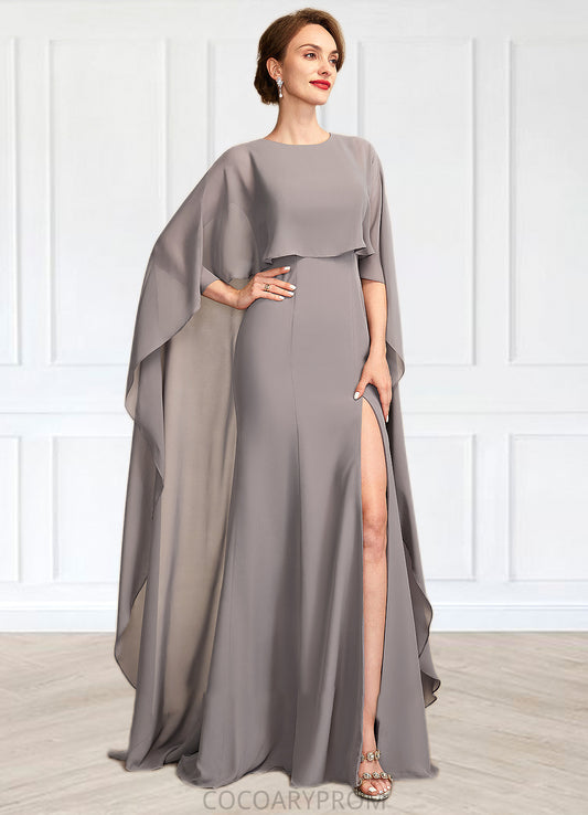 Melissa Sheath/Column Scoop Neck Sweep Train Chiffon Mother of the Bride Dress With Split Front DA8126P0015000