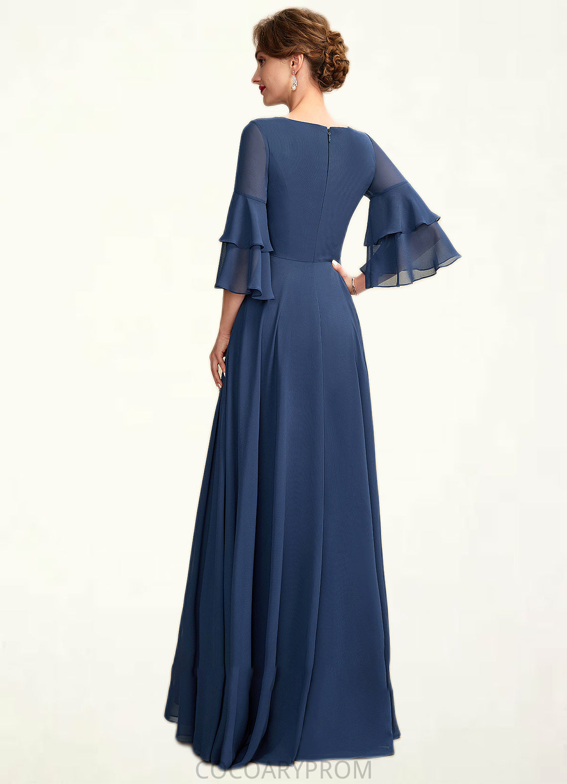 Katrina A-Line V-neck Floor-Length Chiffon Mother of the Bride Dress With Cascading Ruffles DA8126P0015003