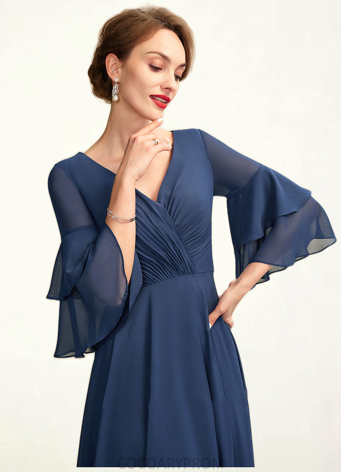 Katrina A-Line V-neck Floor-Length Chiffon Mother of the Bride Dress With Cascading Ruffles DA8126P0015003