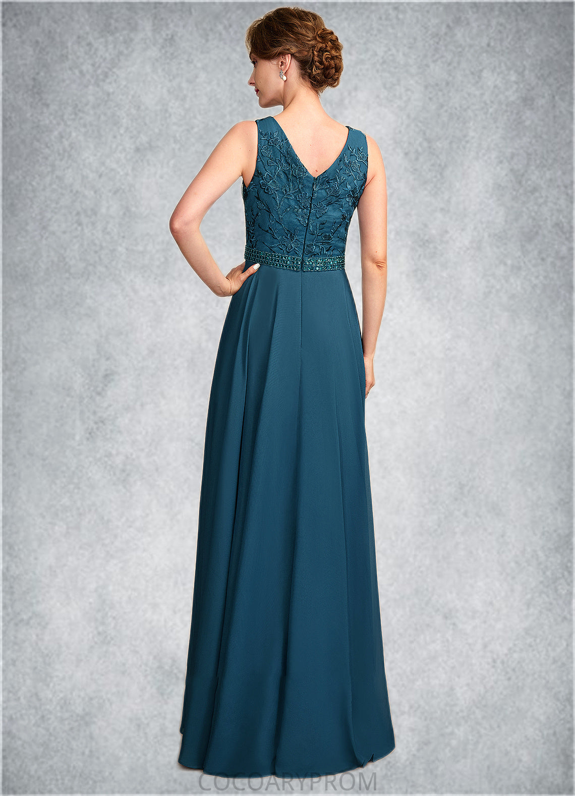 Lila A-Line V-neck Floor-Length Chiffon Lace Mother of the Bride Dress With Beading Sequins DA8126P0015004