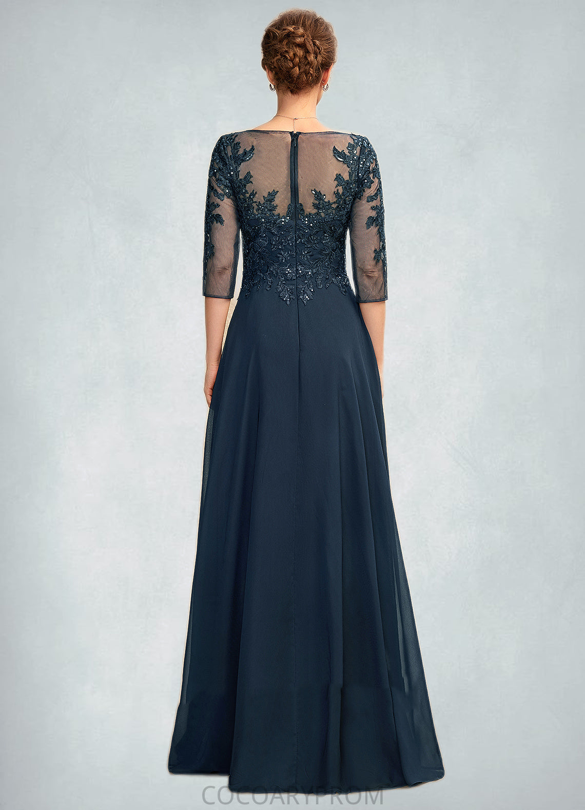 Robin A-Line V-neck Floor-Length Chiffon Lace Mother of the Bride Dress With Sequins Split Front DA8126P0015014