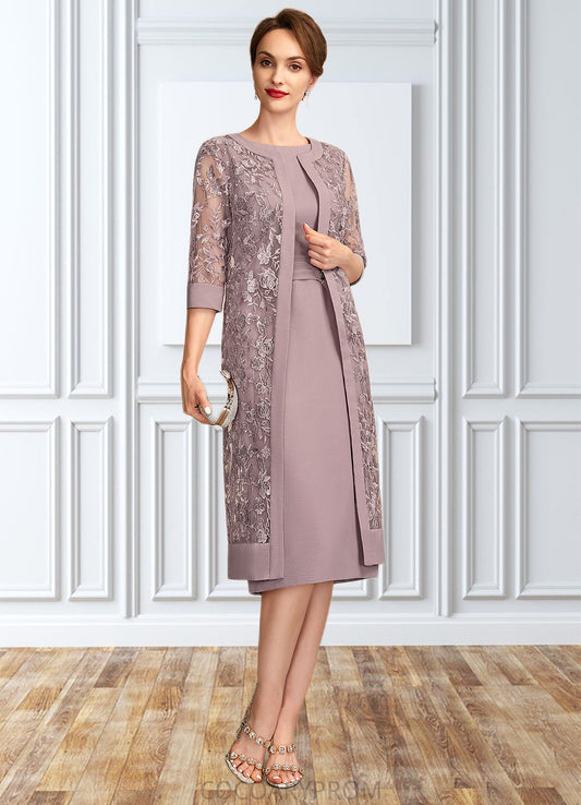 Sal Sheath/Column Scoop Neck Knee-Length Chiffon Mother of the Bride Dress With Ruffle Sequins DA8126P0015023