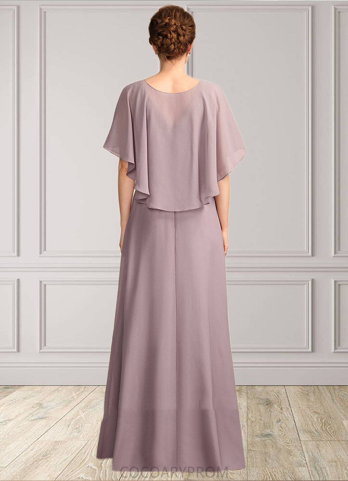 Lily A-Line V-neck Floor-Length Chiffon Mother of the Bride Dress With Ruffle DA8126P0015026