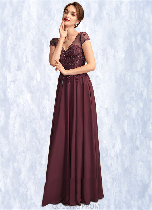 Mylie A-Line V-neck Floor-Length Chiffon Mother of the Bride Dress With Beading Sequins DA8126P0015028