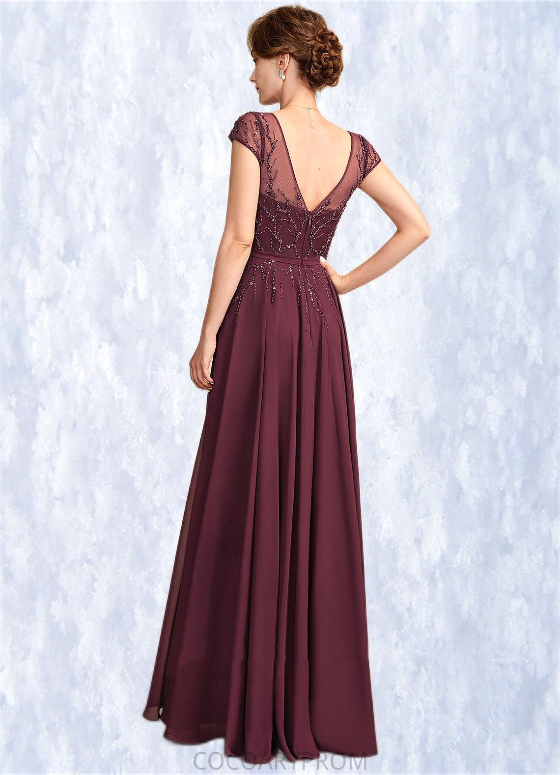 Mylie A-Line V-neck Floor-Length Chiffon Mother of the Bride Dress With Beading Sequins DA8126P0015028