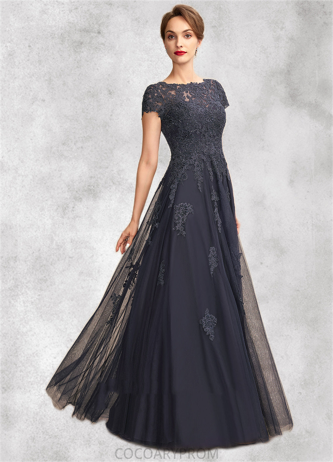 Sarah A-Line Scoop Neck Floor-Length Tulle Lace Mother of the Bride Dress With Beading DA8126P0015029