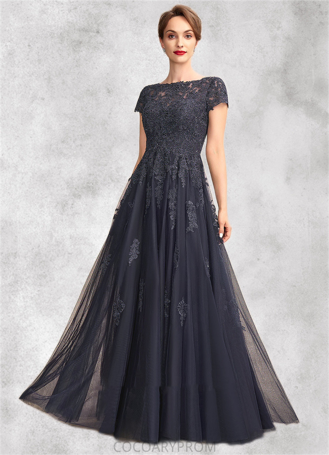 Sarah A-Line Scoop Neck Floor-Length Tulle Lace Mother of the Bride Dress With Beading DA8126P0015029