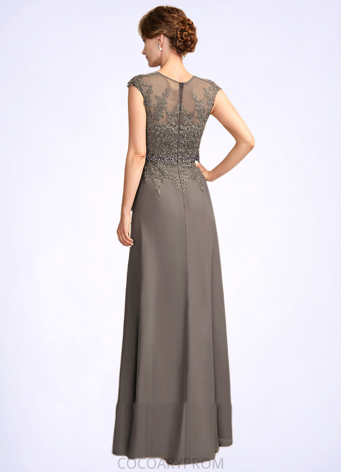 Kyla A-Line V-neck Floor-Length Chiffon Lace Mother of the Bride Dress With Beading Sequins Cascading Ruffles DA8126P0015030