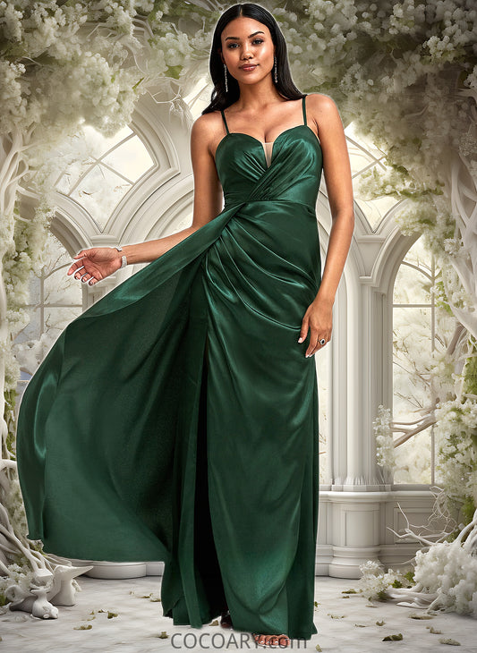 Chana A-line V-Neck Floor-Length Stretch Satin Bridesmaid Dress DA8P0025745