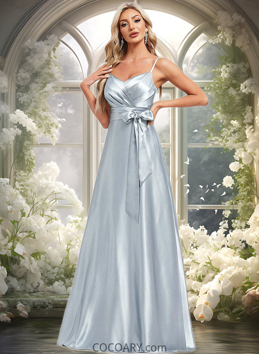 Olga A-line V-Neck Floor-Length Stretch Satin Bridesmaid Dress DA8P0025795