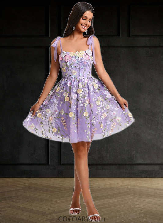 Yasmine A-line Scoop Short Floral Lace Homecoming Dress With Bow 3D Floral DA8P0025695