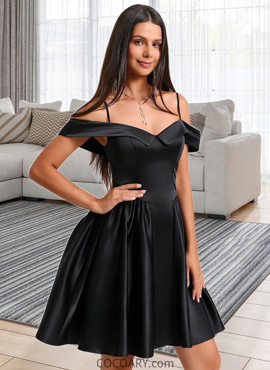 Miah A-line Off the Shoulder Short Satin Homecoming Dress DA8P0025704