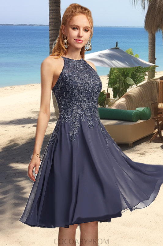 Natalia A-line Scoop Knee-Length Chiffon Homecoming Dress With Appliques Lace DA8P0020551