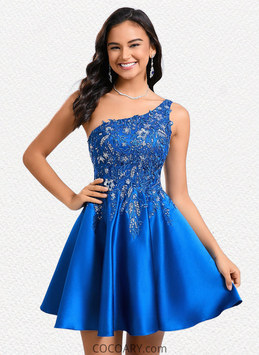 Rosalyn A-line One Shoulder Short Satin Homecoming Dress With Appliques Lace Sequins DA8P0025657